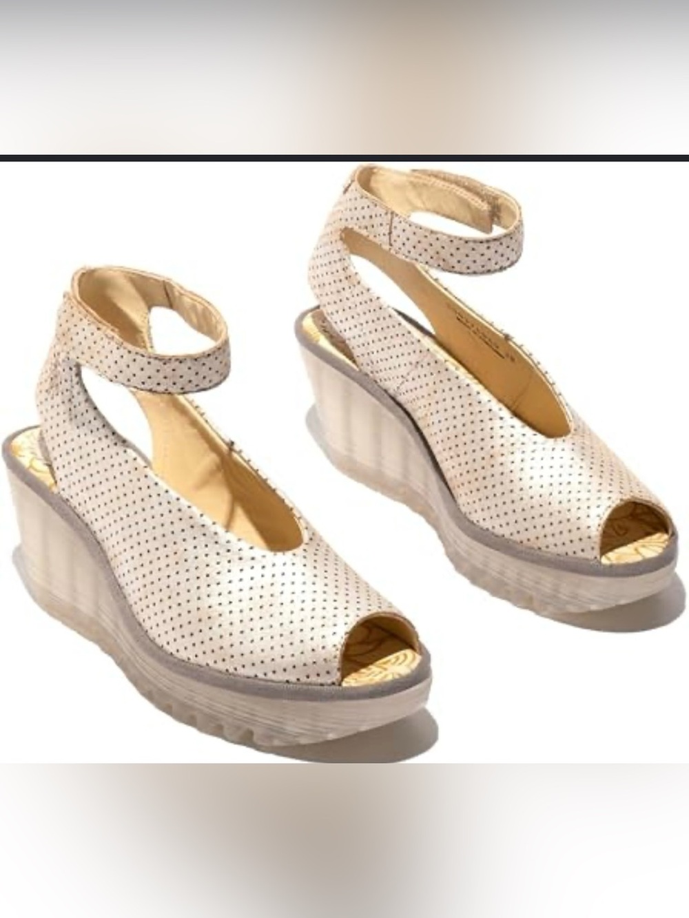 Fly‎ London Metallic Gold Wedge Sandals